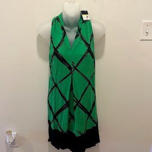 Kaari Blue Green Grid Stencil Leaves Tank Dress Sleeveless Medium M NWT